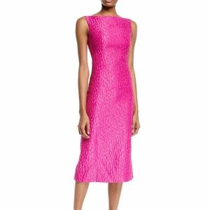 NWT BRANDON MAXWELL Fuchsia Pink Leopard Jacquard Cloque Midi Sheath size 4